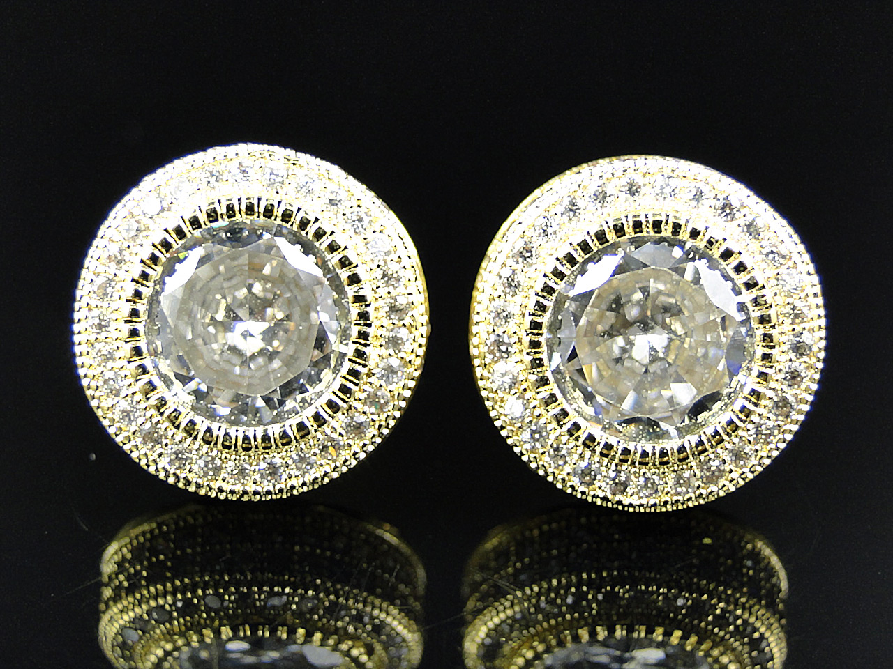 ... Diamond Round Solitaire Stud Earrings Finished In Yellow Gold