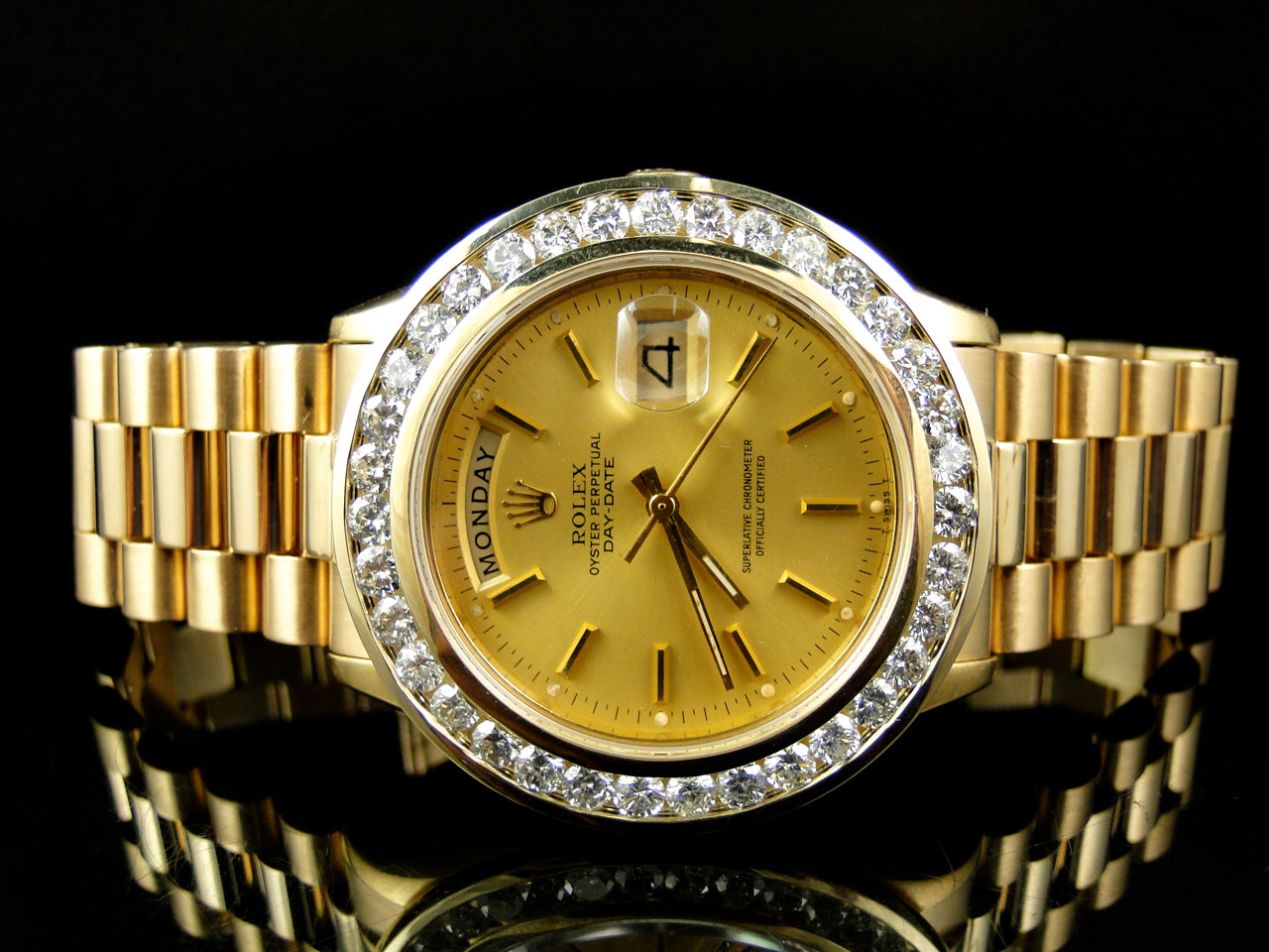 Pre-Owned Mens 36MM Rolex President Day-Date 18k Yellow Gold Diamond ...