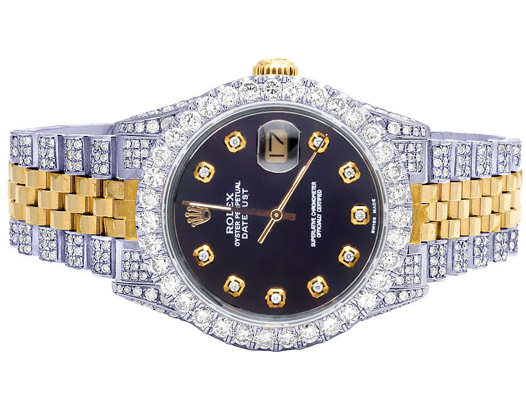Rolex 18K/ Steel Two Tone Datejust 36MM 16013 Black Dial Diamond Watch ...