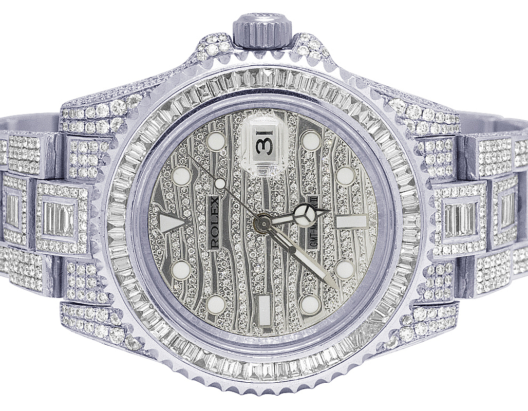 Mens Rolex 18K White Gold GMT Master II Ice 116619 40MM Diamond Watch ...