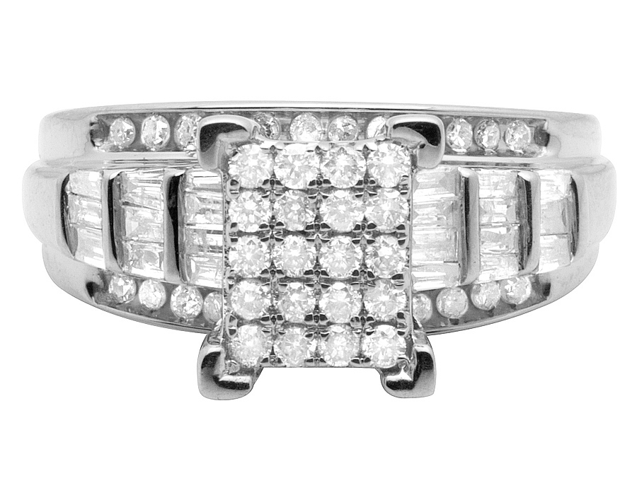 Ladies 10K White Gold Genuine Diamond Baguette Cinderella Engagement ...