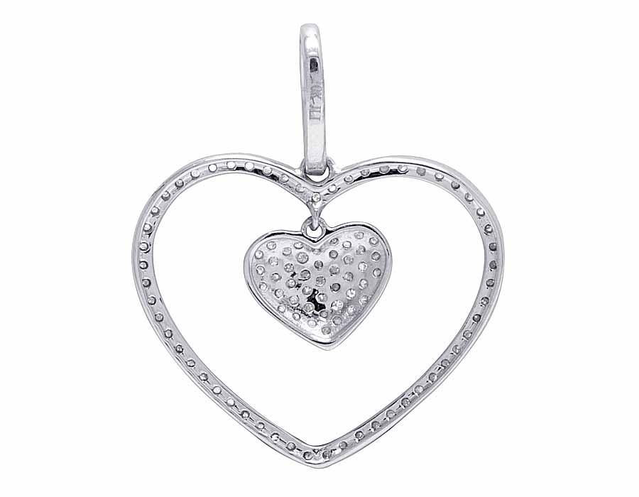 Ladies 10K White Gold Genuine Diamond Dangling Double Heart Pendant 1/4 ...