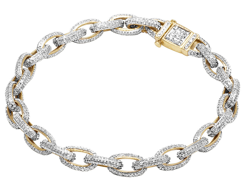 Men's Real Diamond Rolo Link Bracelet In 10K Yellow Gold 4 1/4 Ct 8" 7MM 605963315262 | eBay