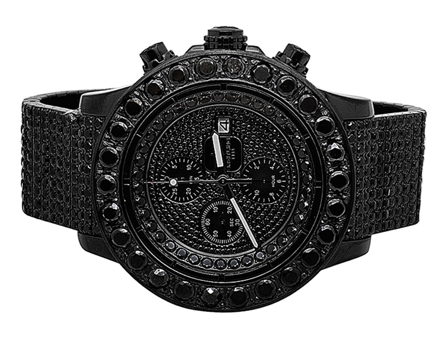 XL PVD Steel Black Diamond Watch 35Ct 