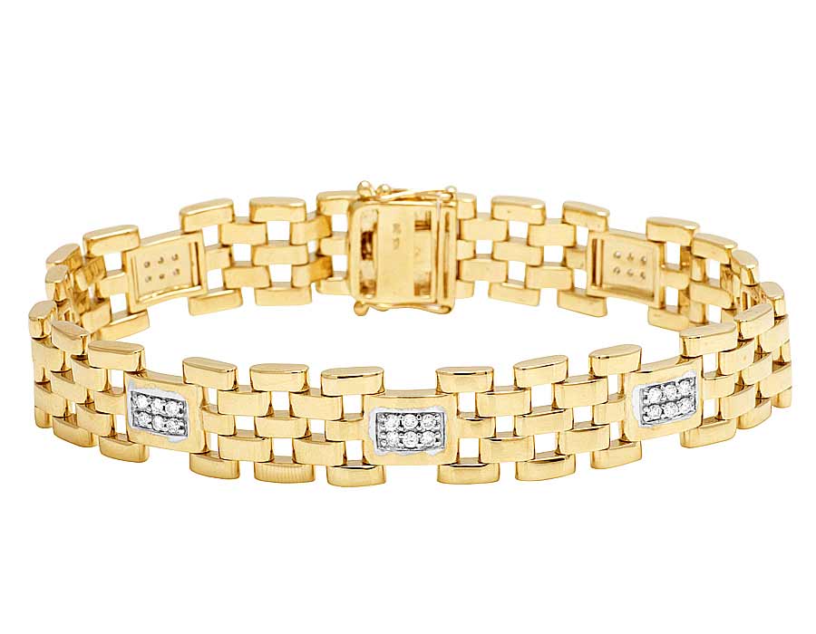 Men's 10K Yellow Gold Real Diamond 7MM Italian Stampato Link Bracelet 1 ...