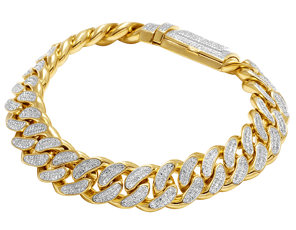 Men's 10K Yellow Gold Genuine Diamond 13 MM Miami Cuban Link Bracelet 4 ...