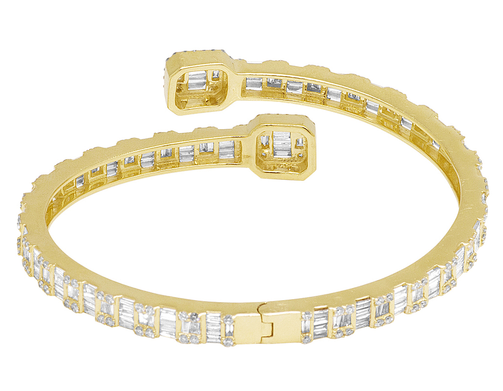 14k Yellow Gold Men Ladies Real Diamond Baguette Square Bangle Bracelet ...