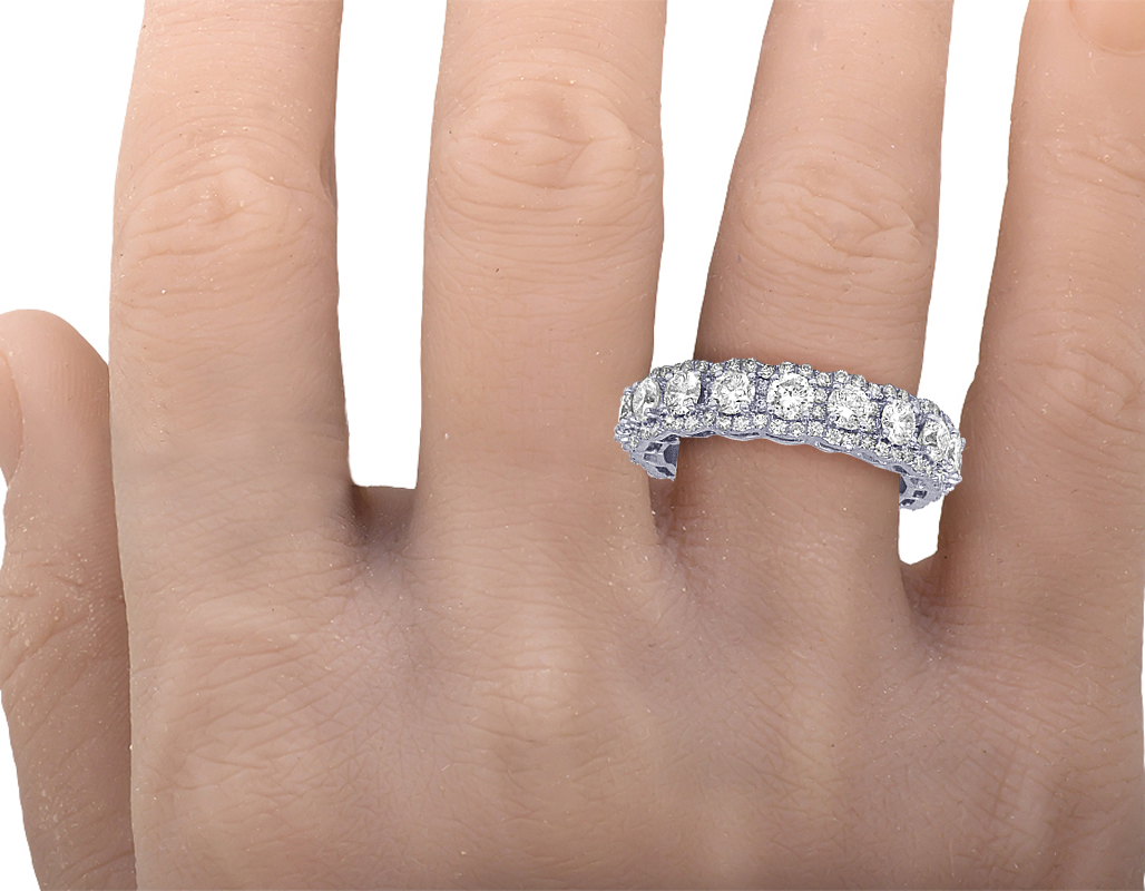 Real diamond Solitaire 15 Ptr Eternity Ring Band In 14K White Gold 3 2/