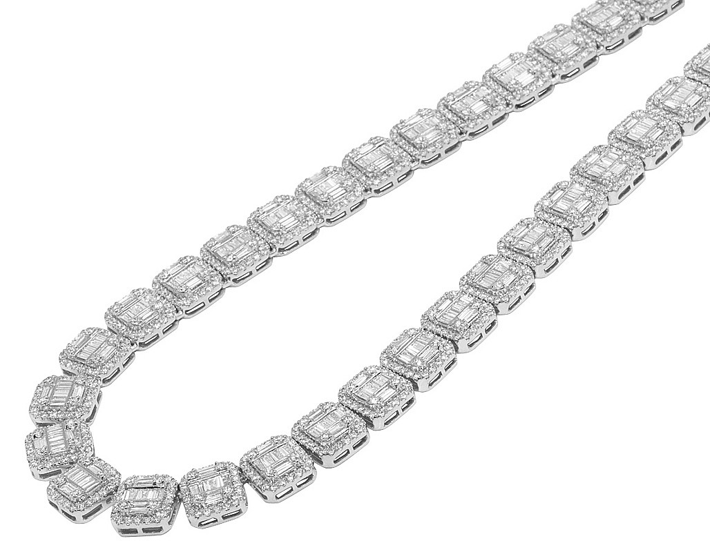 White Gold Square Halo Baguette Real 