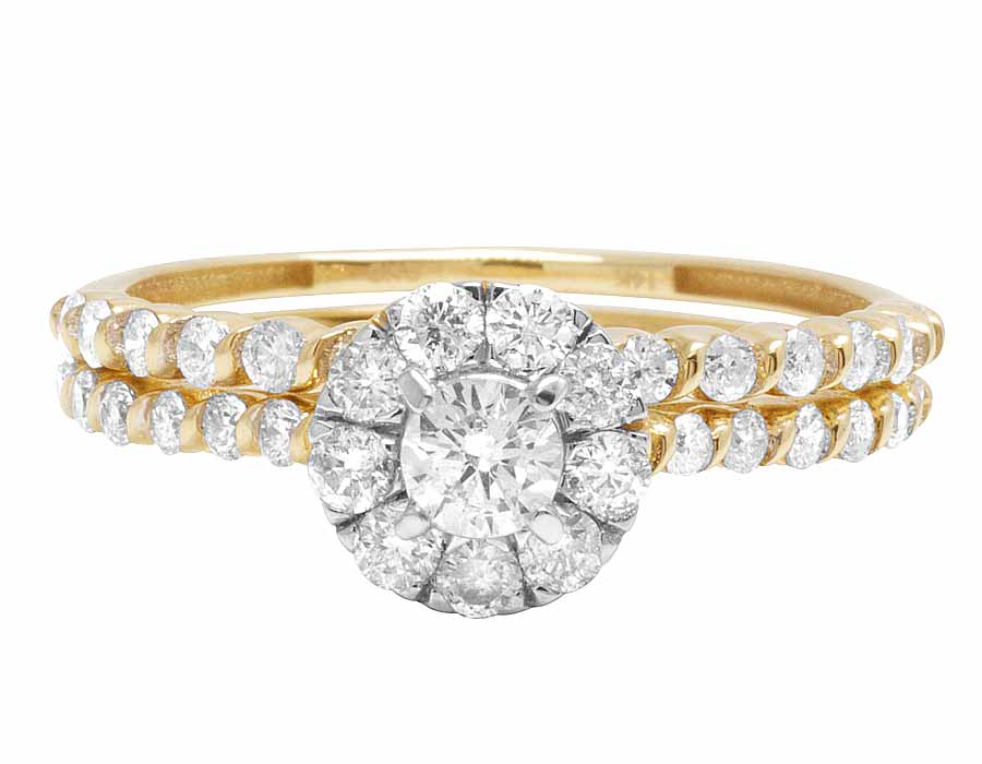 Ladies 14K Yellow Gold 2 Piece Flower Cluster Diamond Engagement Ring