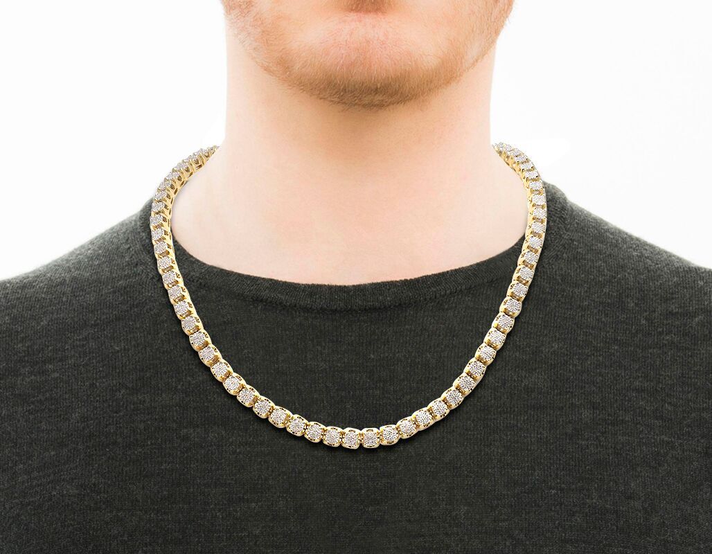 Mens 10K Yellow Gold Real Diamond 6MM Cluster Tennis Chain Necklace 6 1/5 Ct 24" 605963292365 | eBay
