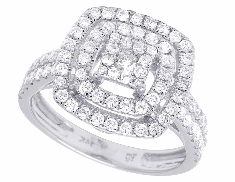 Ladies 14K White Gold Genuine Diamond Square Cluster Engagement Ring 1 ...