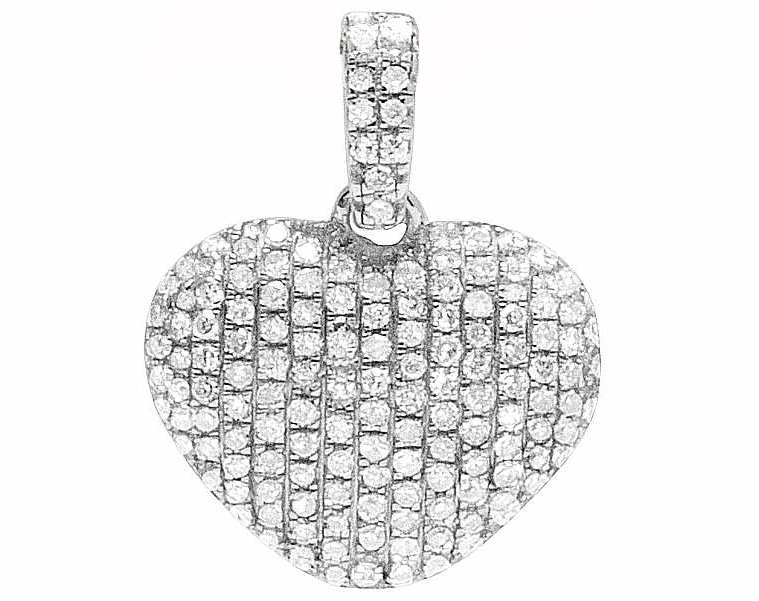 14K White Gold Genuine Diamond Ladies Puff Heart Charm Pendant 0.33Ct ...