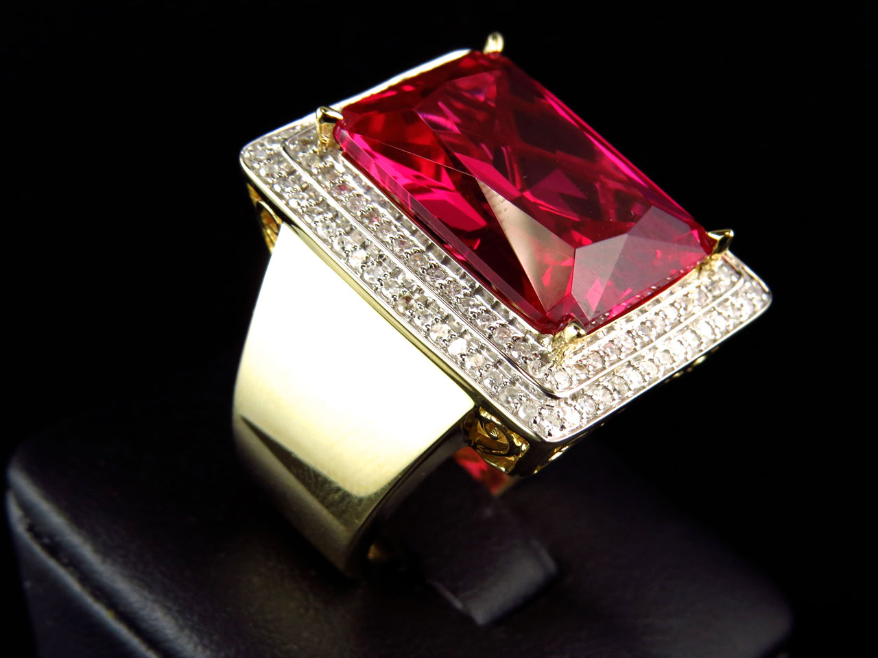 ... Finish Mens Genuine Diamond Bezel Gemstone Ruby Pinky Ring (1.0 Ct