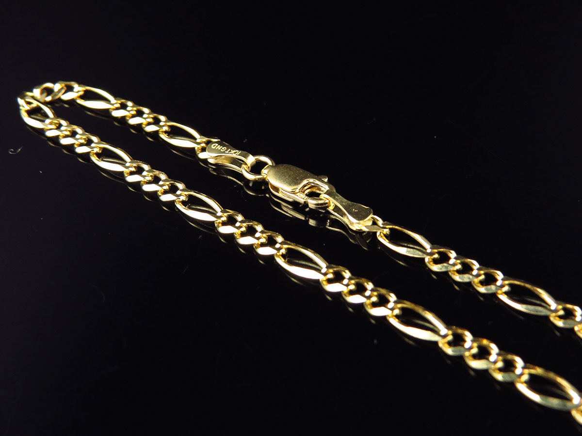 Fine Necklaces & Pendants Solid 10K Yellow Gold 3MM Figaro Chain 