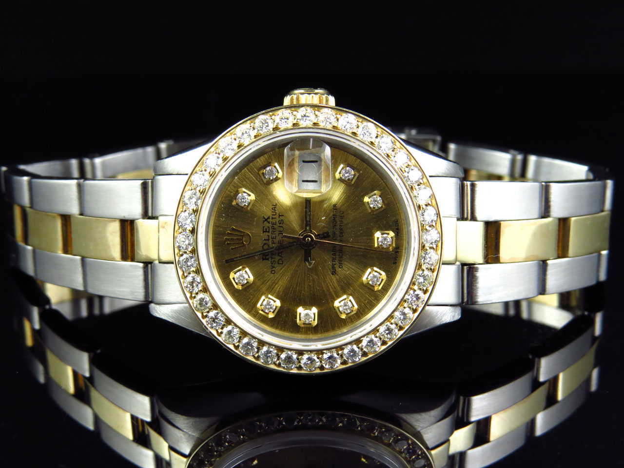 Ladies 2 Tone Rolex Datejust Oyster Band 26MM Diamond Watch 18k/Steel ...