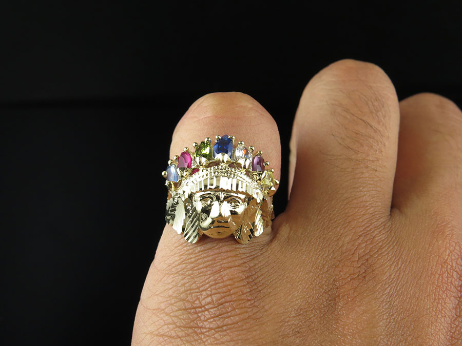 10K Yellow Gold Native American Apache Indian Multi-color ...