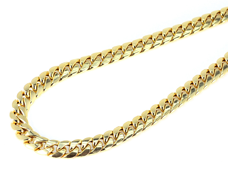 Mens 10K Yellow Gold Semi Hallow 9 MM Miami Cuban Link Chain Necklace ...