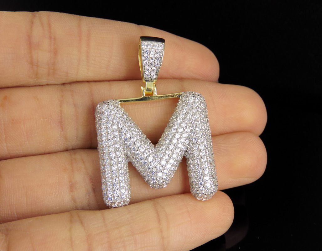 Bubble Letter M Initial Pendant Sterling Silver Yellow ...