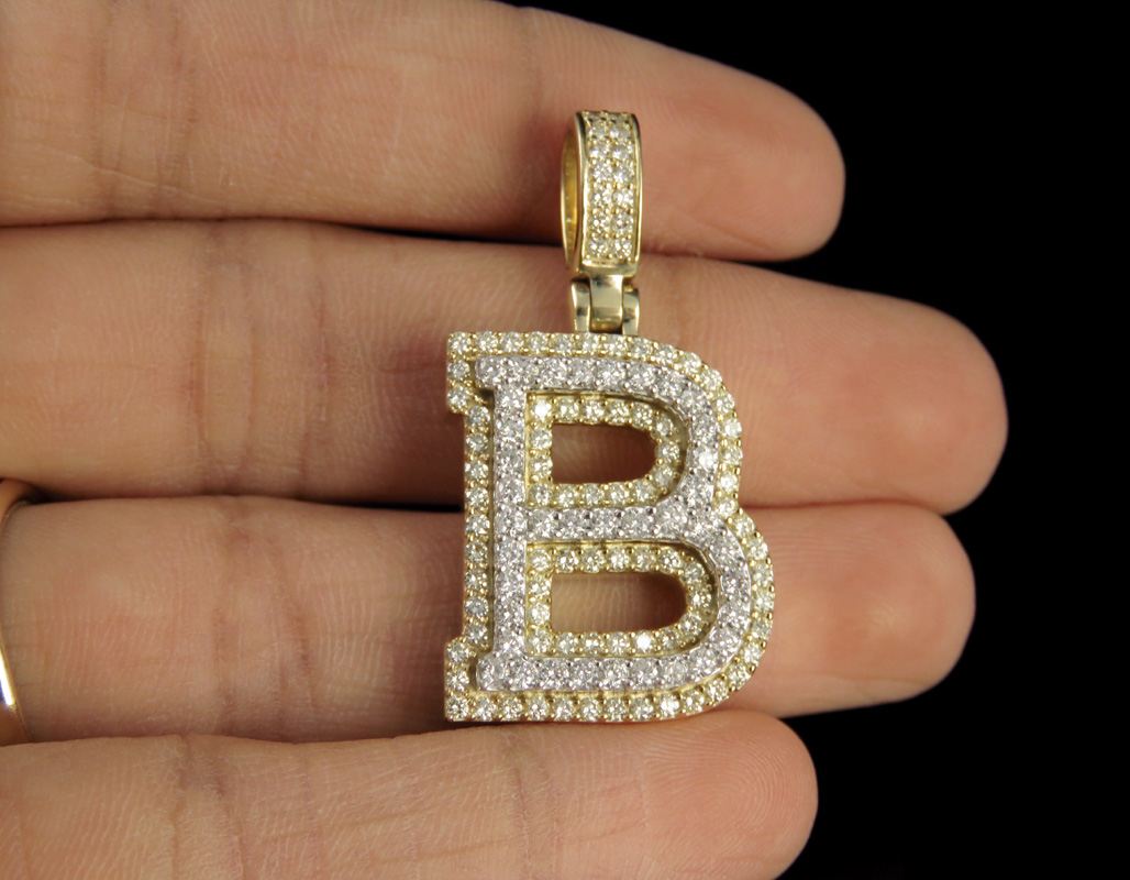 B Initial Custom Letter Diamond Pendant Charm In 10K Two Tone Gold 1 4/ ...