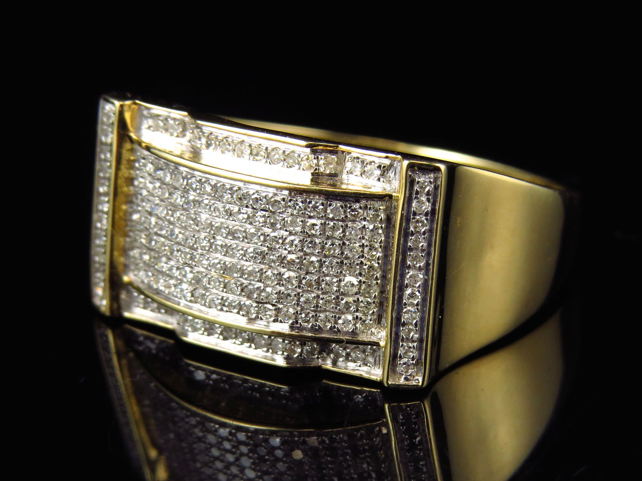 10k gold ダイアモンド　リング Men 10k Yellow Gold Round Genuine White Diamond Linear Style Ring