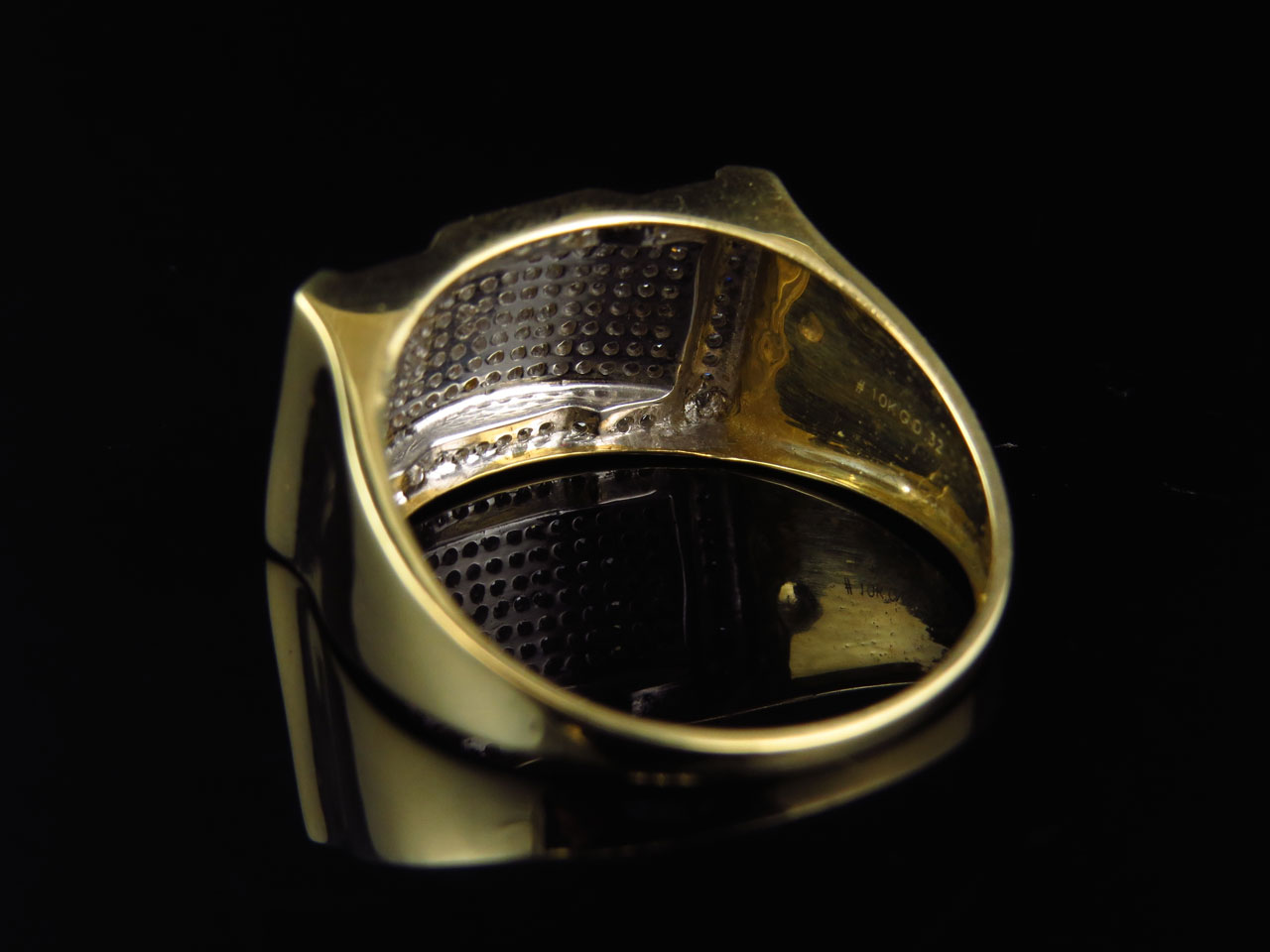 Men 10k Yellow Gold Round Genuine White Diamond Linear Style Ring
