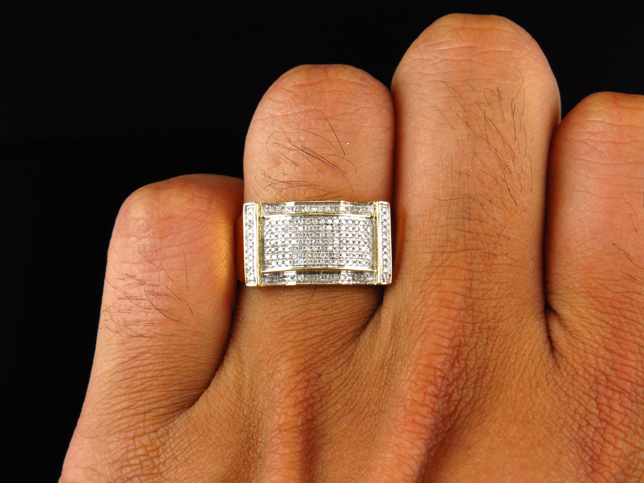 Men 10k Yellow Gold Round Genuine White Diamond Linear Style Ring