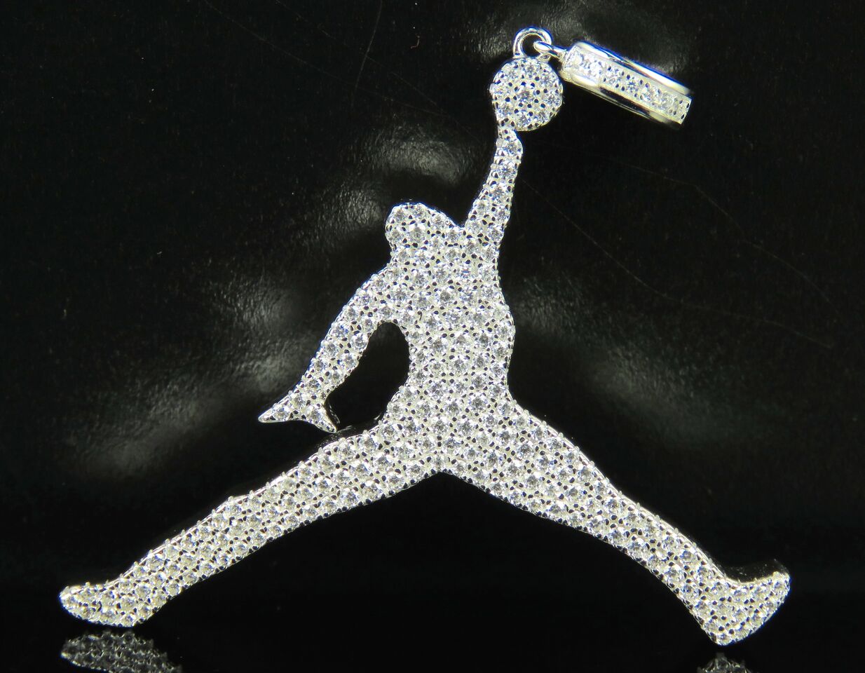 Men's White Gold Finish Simulated Diamond Jordan Jumpman Pendant 1.8